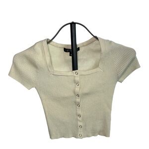 Say What? Ribbed Square Neck Button Front Crop Top – Size S